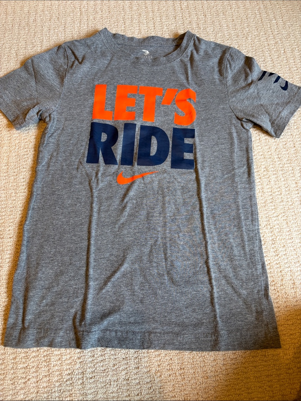 Nike Grey Tee with Orange and Navy LET'S RIDE Graphic